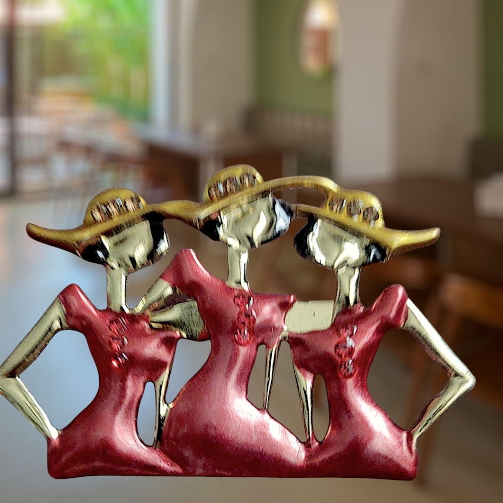 Elegant Trio Women Jewelry Brooch - Red and Gold
